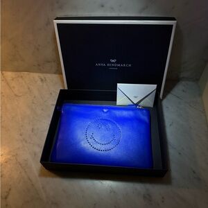 Anya Hindmarch Blue Leather Smiley Pouch / Clutch